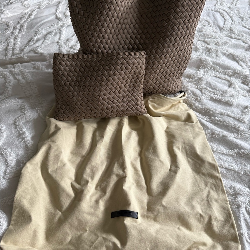 Brown Woven Tote and Pouch Set